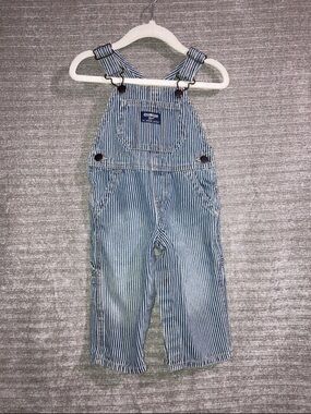 Vintage Oshkosh B'Gosh Vestbak Overalls Hickory Stripe Denim Baby Snap Leg 9 mon